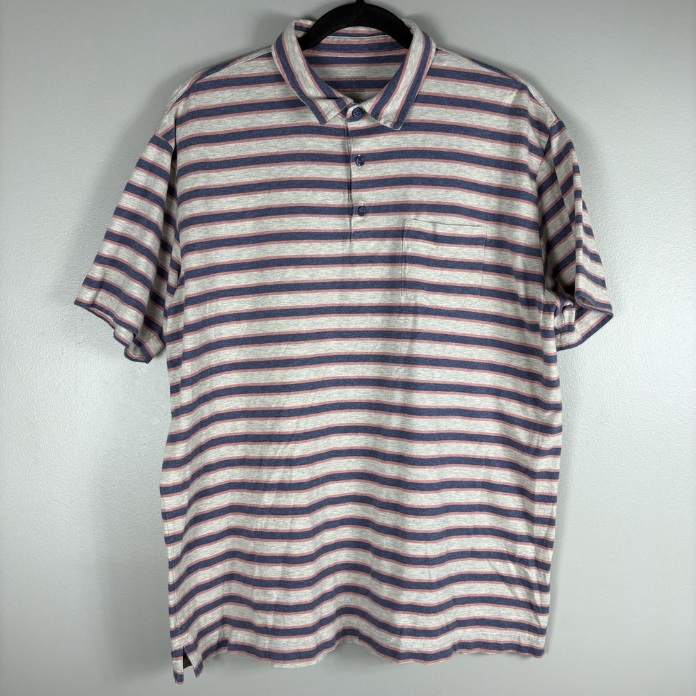 Patagonia Men's XL Beige Organic Cotton Striped Outdoor Short‎ Sleeve Polo Shirt